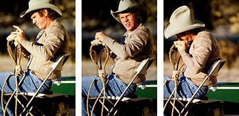 thumbnail link to photograph triptych of Steve tieing a hackamore