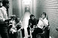 thumbnail link to photograph of The Jam backstage in corridor