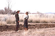 thumbnail link to photograph of Steve as Tom Horn talking on location